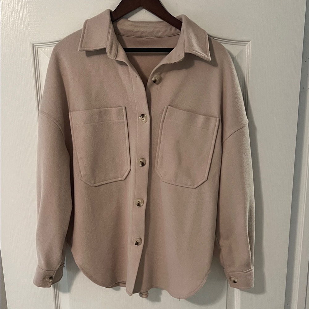 Beige Button-Up Shirt Jacket